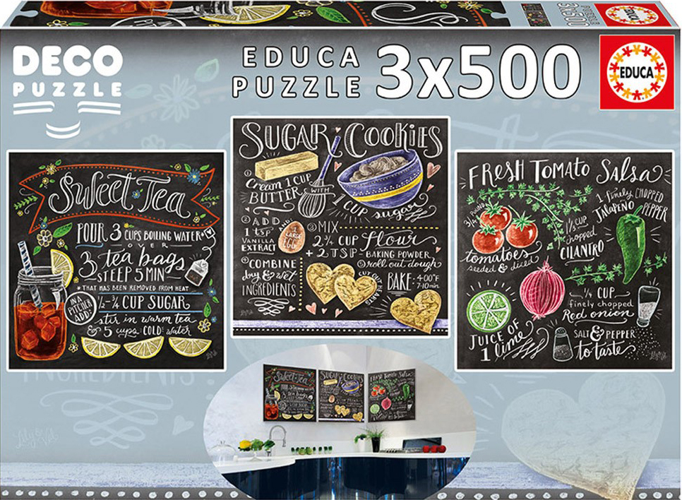 Пъзел Educa от 3 x 500 части - Менюто за днес