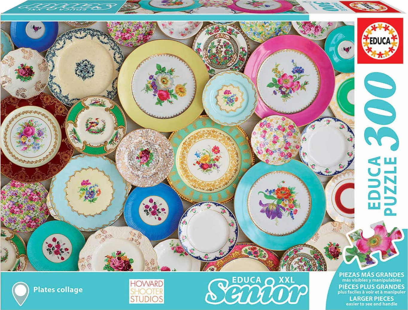 Пъзел Educa от 300 XXL части - Колаж от цветни чинии