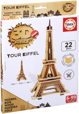 3D дървен мини пъзел Educa от 22 части - Айфеловата кула