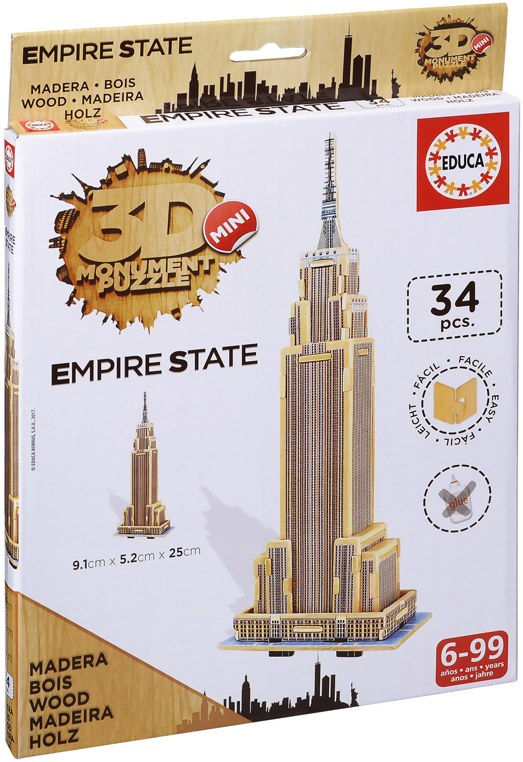 3D дървен мини пъзел Educa от 34 части - Емпайър Стейт Билдинг