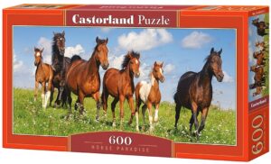 ###ДУБЛИРАН!!! Панорамен пъзел Castorland от 600 части - Раят на конете
