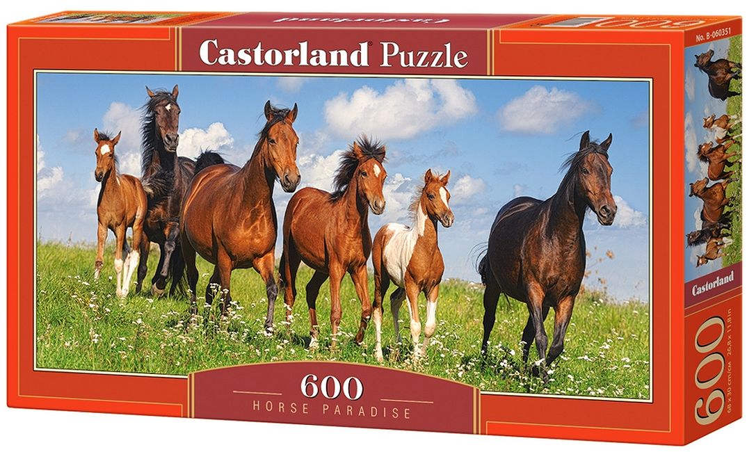 Панорамен пъзел Castorland от 600 части - Раят на конете