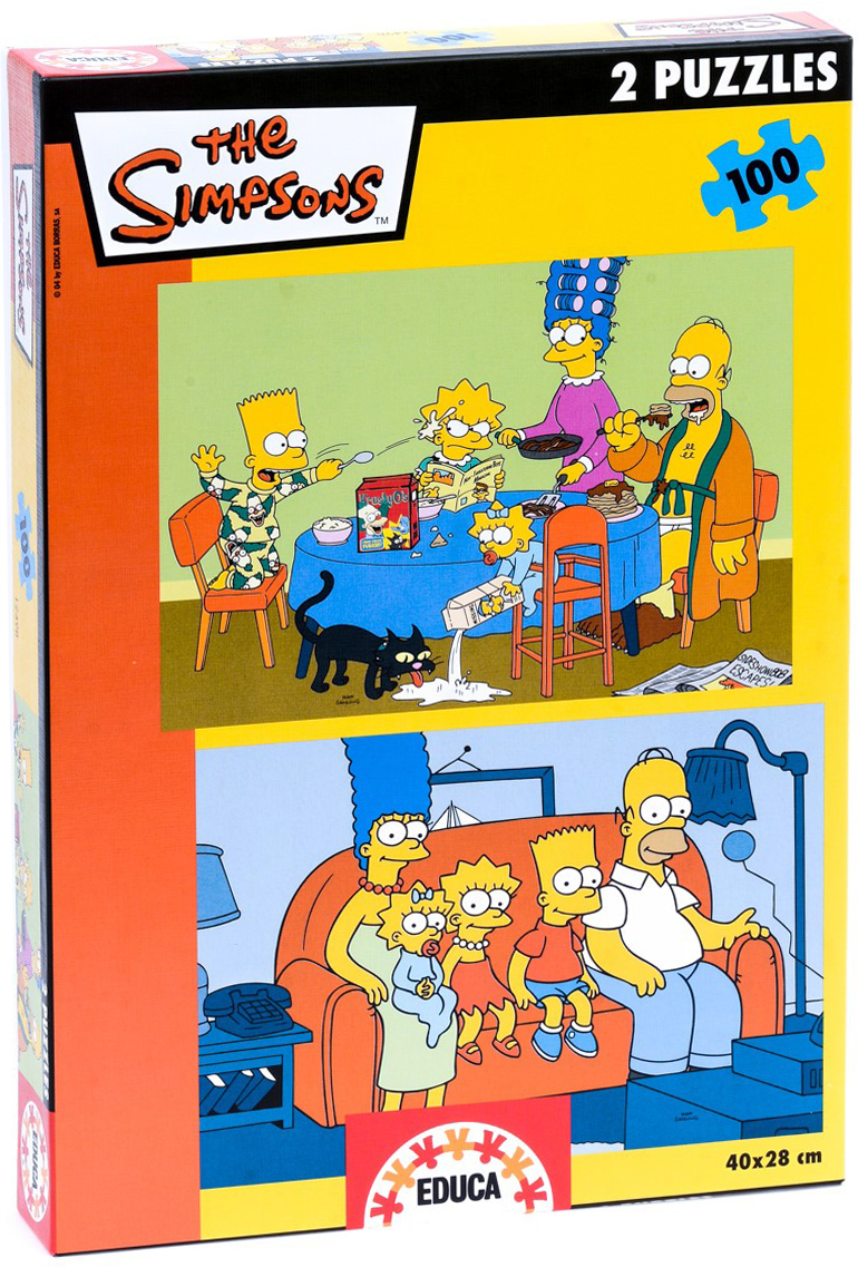 Пъзел Educa от 2 x 100 части - Семейство Симпсън вкъщи
