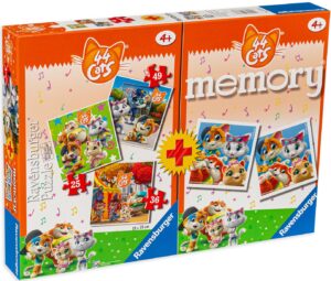 Комплект 3 пъзела и мемори игра Ravensburger - 44 котки