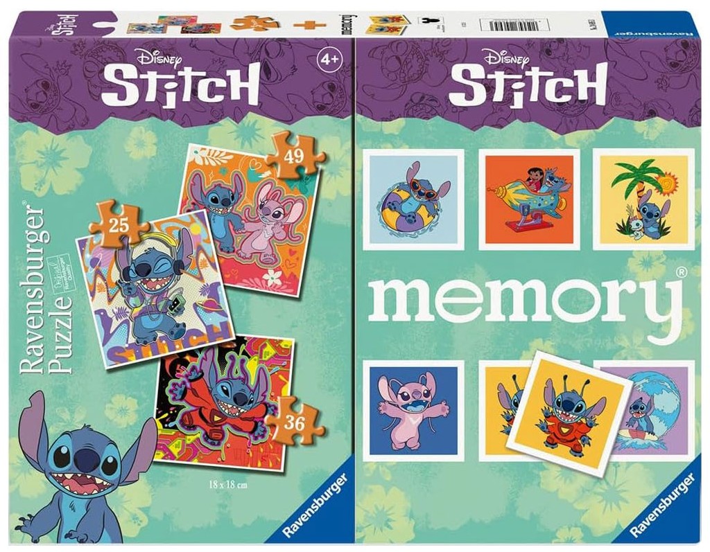Комплект 3 пъзела и мемори игра Ravensburger - Стич