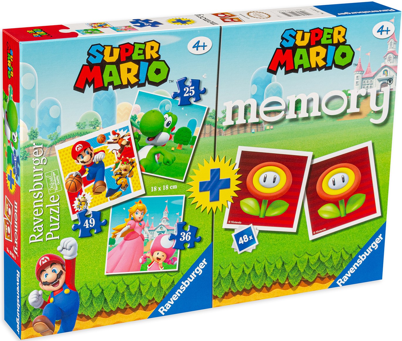 Комплект 3 пъзела и мемори игра Ravensburger - Супер Марио