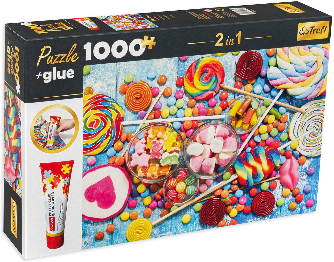 Комплект лепило и пъзел Trefl от 1000 части - Бонбони и близалки