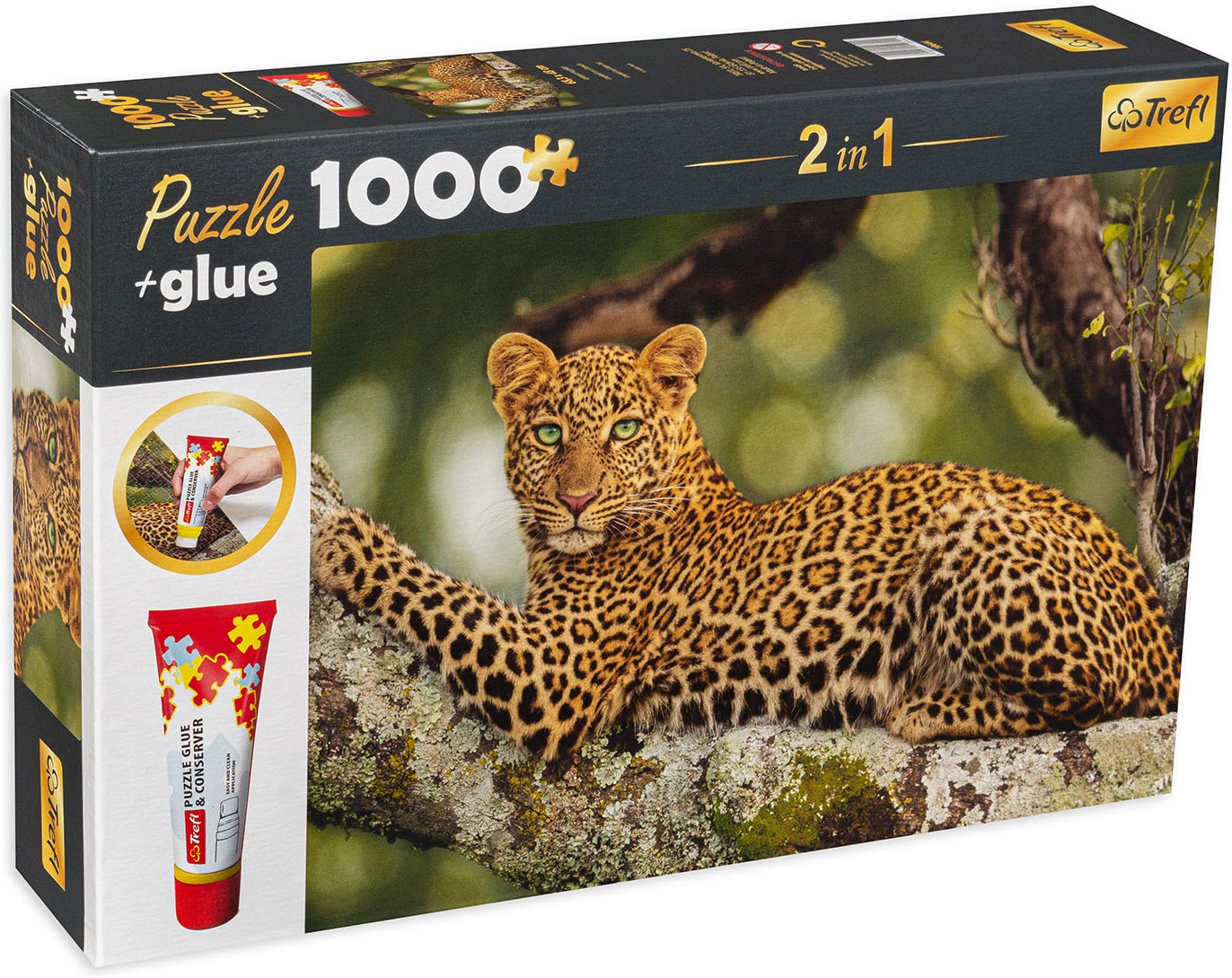 Комплект лепило и пъзел Trefl от 1000 части - Леопард