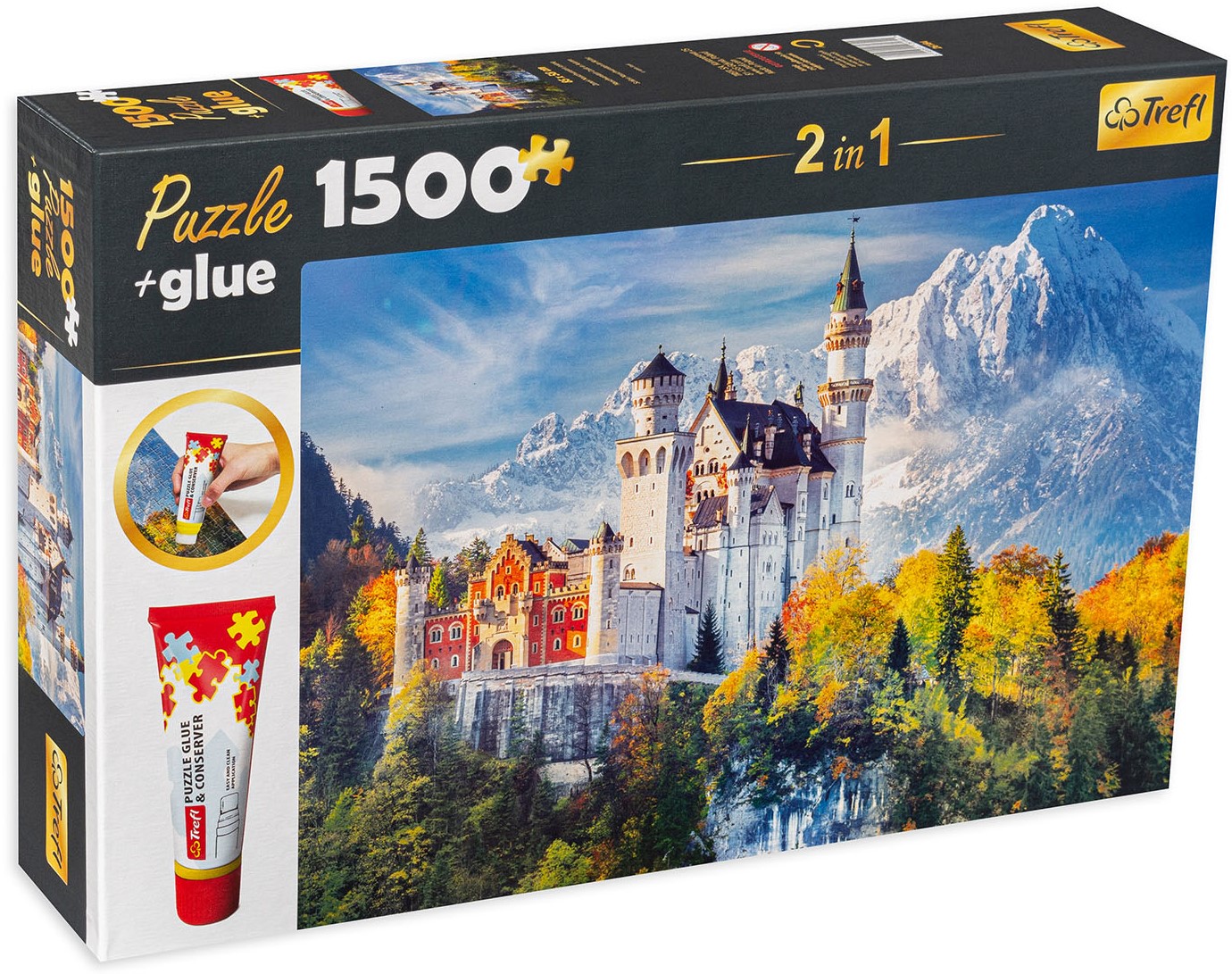 Комплект лепило и пъзел Trefl от 1500 части - Нойшванщайн през есента
