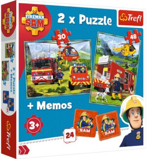 Комплект пъзел и мемо игра Trefl 2 в 1 - Fireman Sam, Пожарникари в действие