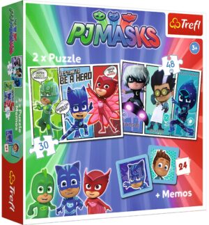 Комплект пъзел и мемо игра Trefl 2 в 1 - PJ Masks, Нощни бойци