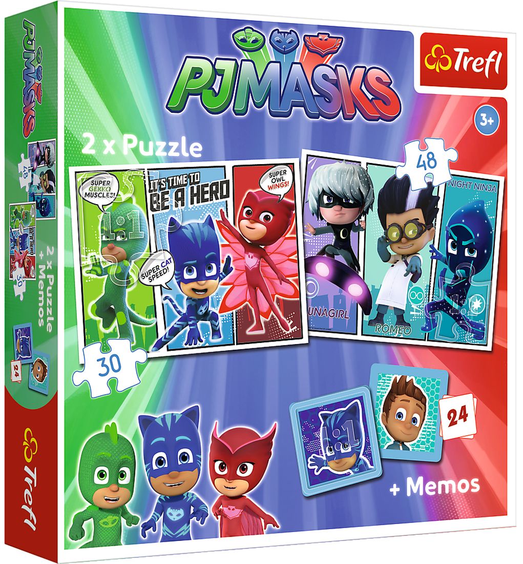 Комплект пъзел и мемо игра Trefl 2 в 1 - PJ Masks, Нощни бойци