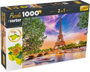 Комплект сортери и пъзел от 1000 части Trefl - Залез над Париж
