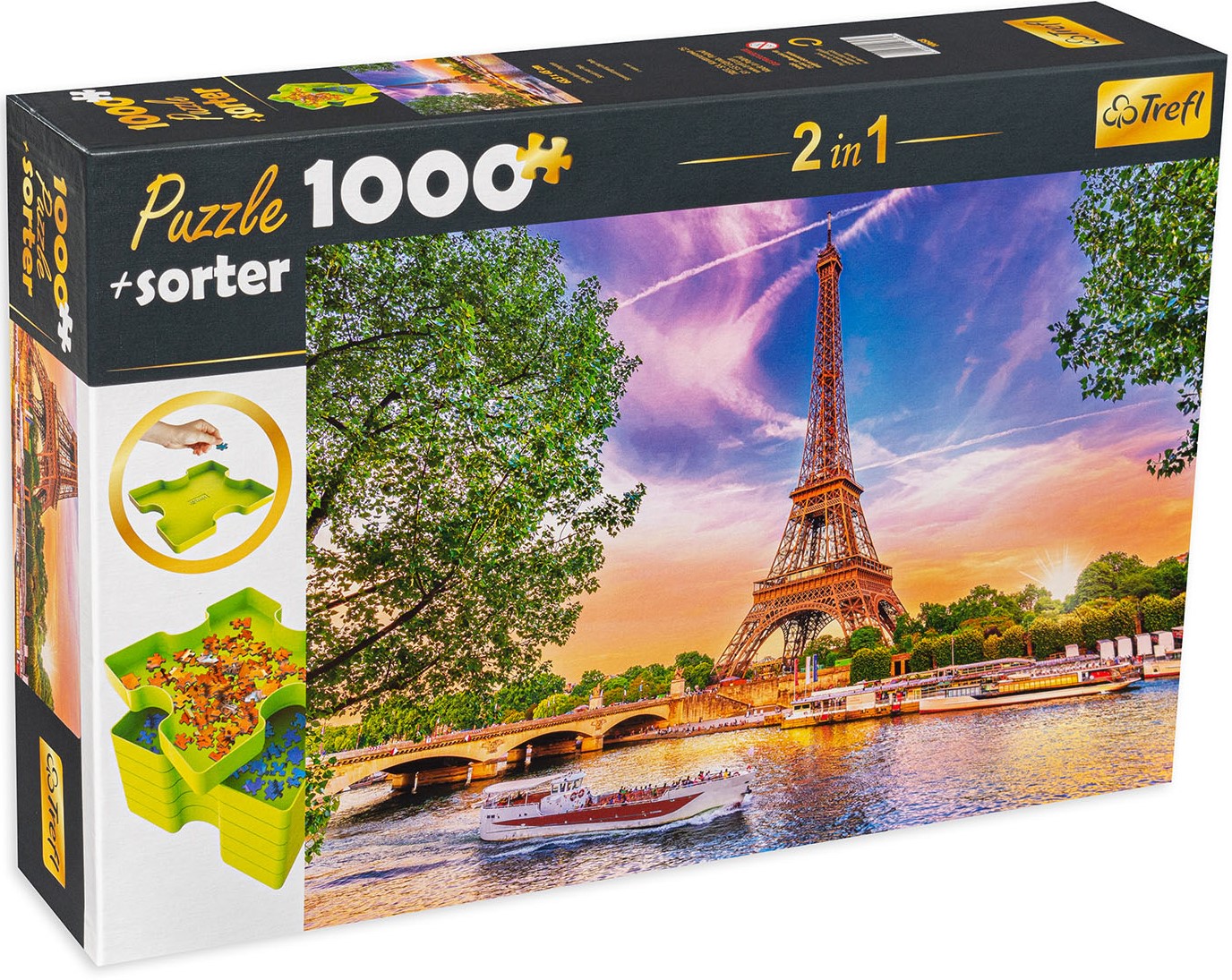 Комплект сортери и пъзел от 1000 части Trefl - Залез над Париж