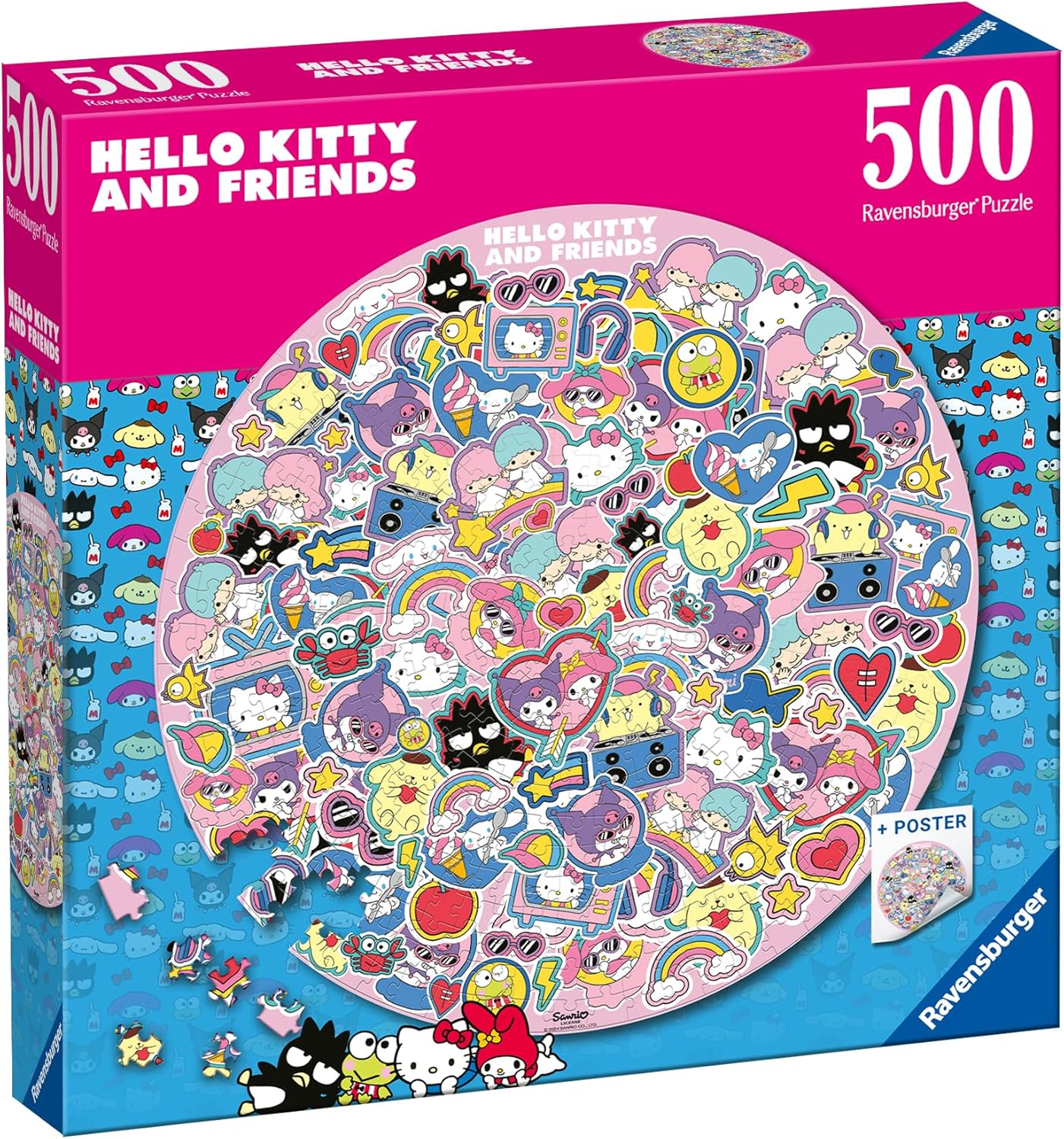 Кръгъл пъзел Ravensburger от 500 части - Хелоу Кити и приятели