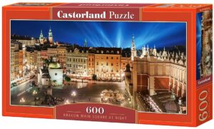 Панорамен пъзел Castorland от 600 части - Площадът в Краков през нощта