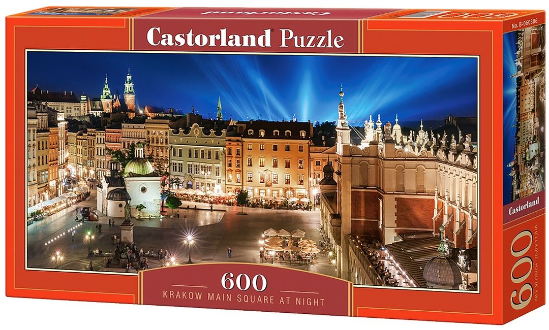 Панорамен пъзел Castorland от 600 части - Площадът в Краков през нощта