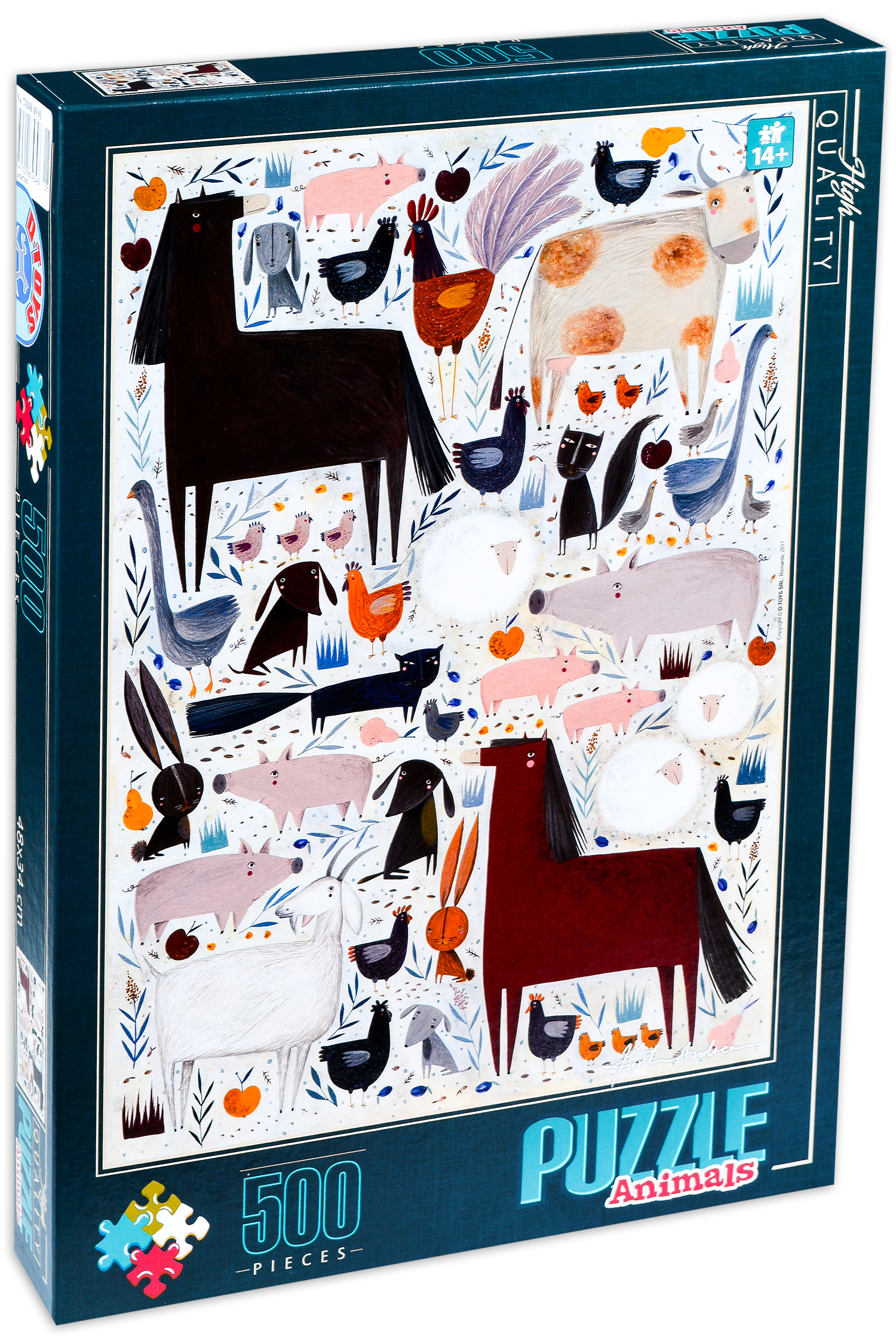 Пъзел D-Toys от 500 части - Животни от фермата, Андреа Кюрти