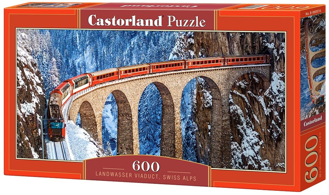 Панорамен пъзел Castorland от 600 части - Виадуктът Ландвасер, Швейцарските Алпи