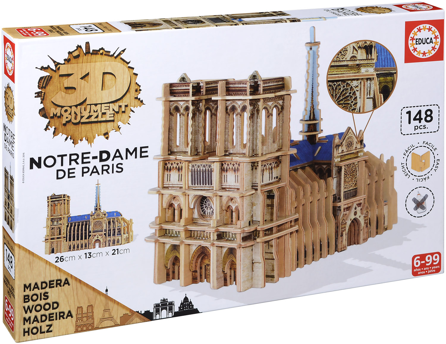 3D дървен пъзел Educa от 148 части - Катедралата Нотр Дам