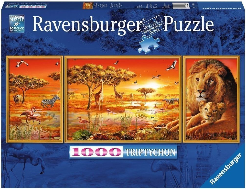 Панорамен пъзел Ravensburger от 1000 части - Африканско величие, триптих