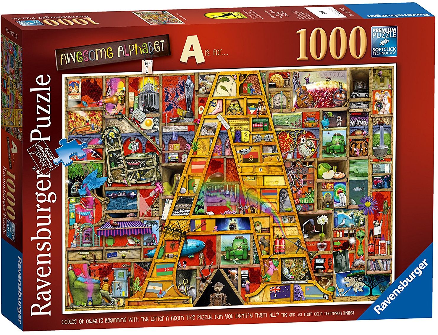 Пъзел Ravensburger от 1000 части - Страхотна азбука, буква А, Колин Томпсън