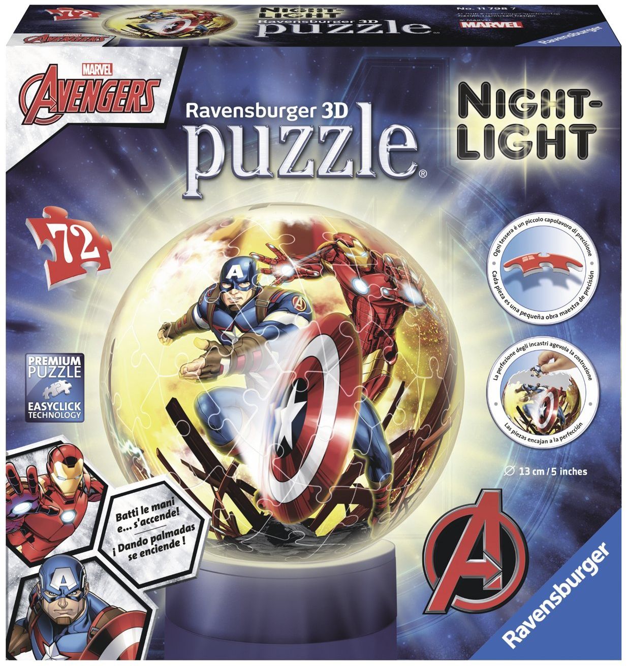 3D пъзел Ravensburger от 72 части - Отмъстителите, светещ