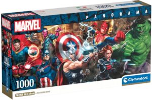 Панорамен пъзел Clementoni от 1000 части - Героите на Marvel в действие