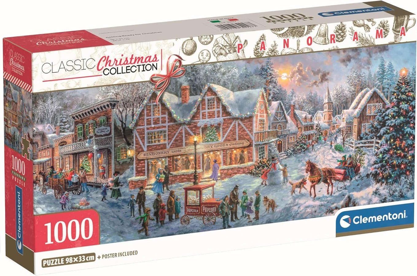 Панорамен пъзел Clementoni от 1000 части - Готови за Коледа