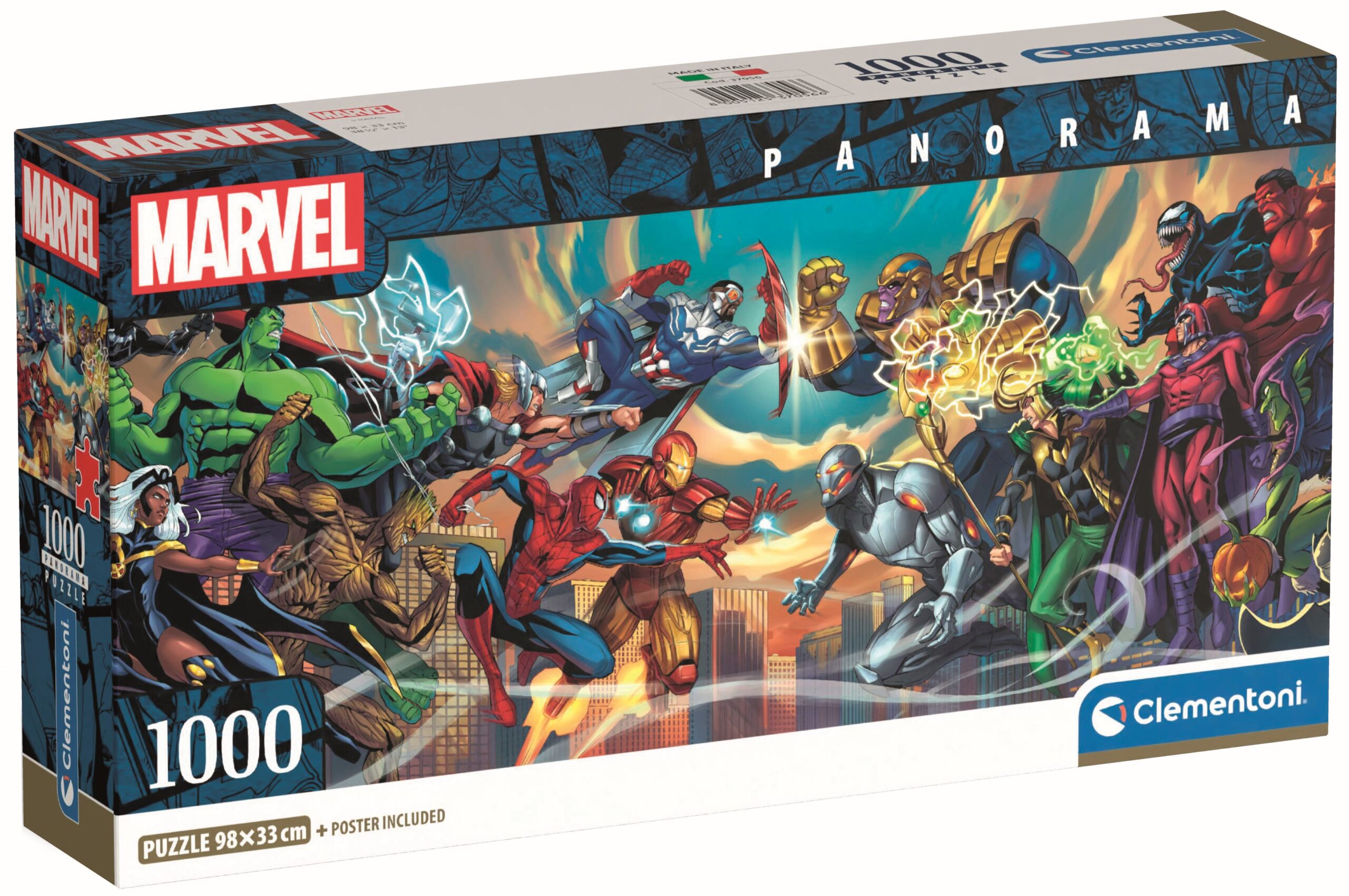 Панорамен пъзел Clementoni от 1000 части - Марвел: Герои срещу злодеи