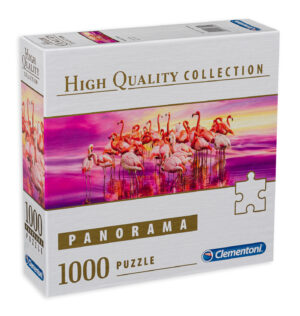 Панорамен пъзел Clementoni от 1000 части - Танцът на розовите фламинга
