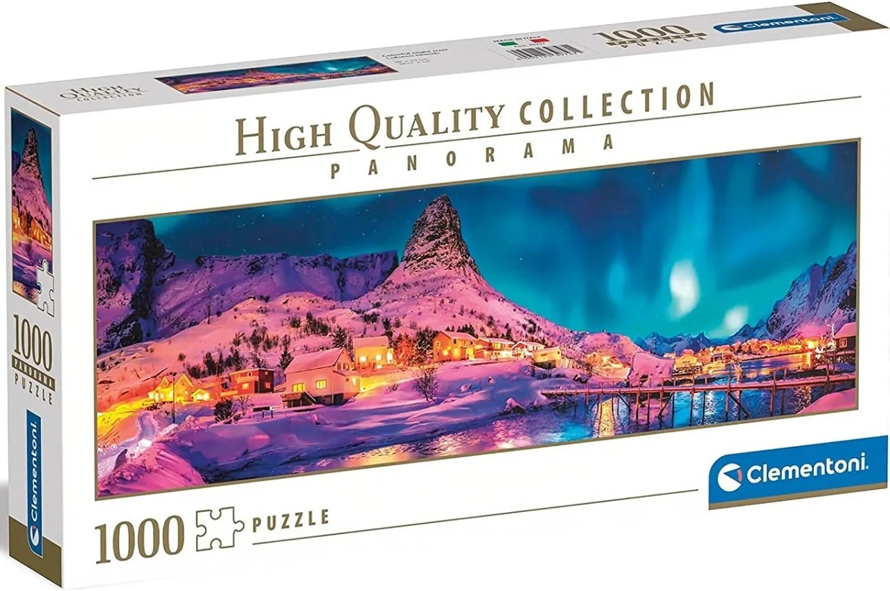Панорамен пъзел Clementoni от 1000 части - Цветна нощ около Лофотенските острови