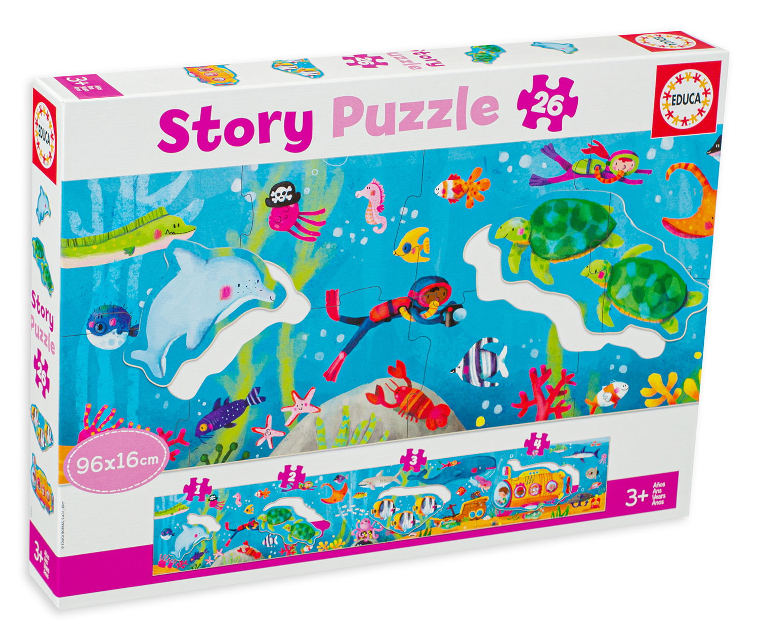 Панорамен пъзел Educa от 26 части - Подводен свят