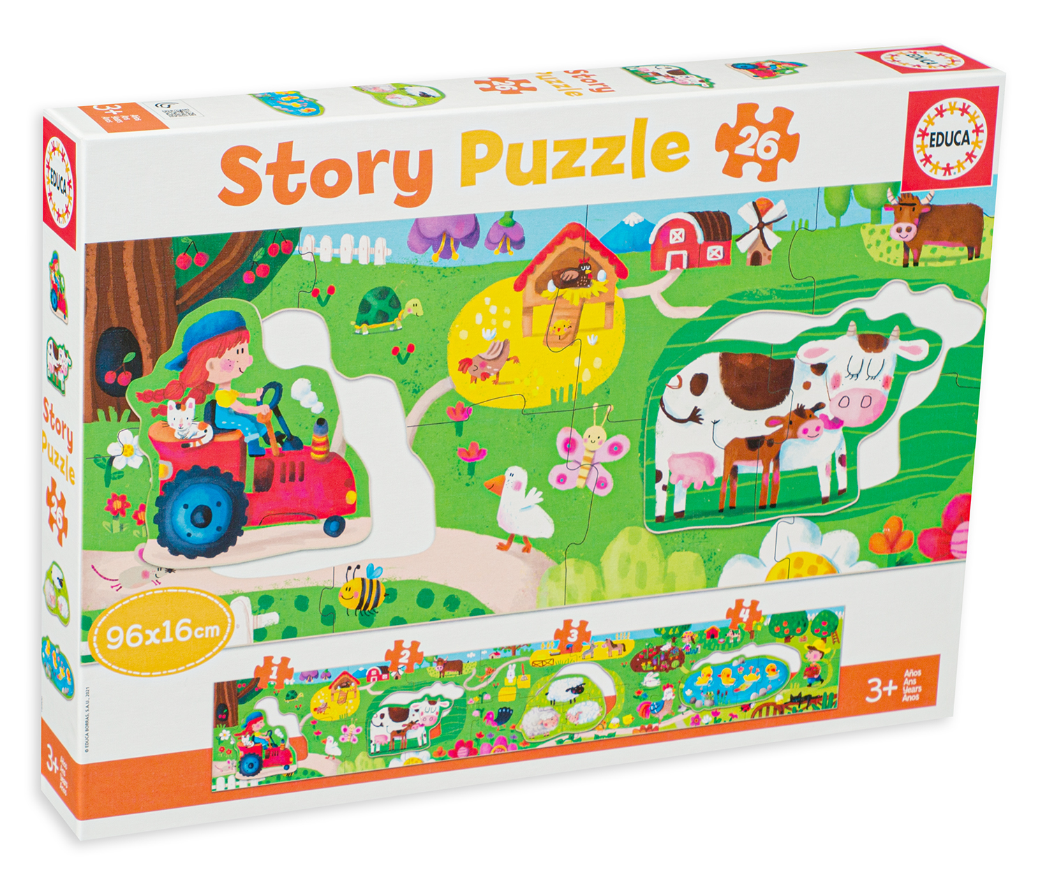 Панорамен пъзел Educa от 26 части - Животни във фермата