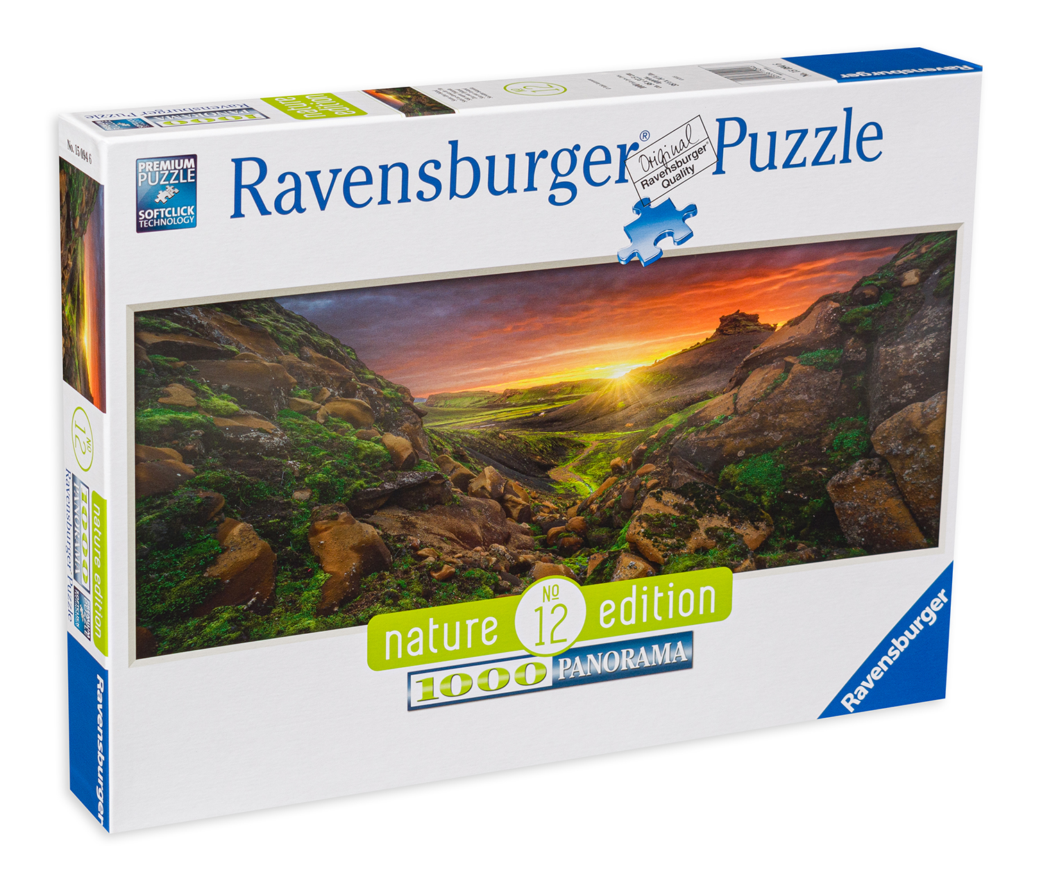 Панорамен пъзел Ravensburger от 1000 части - Слънце над Исландия