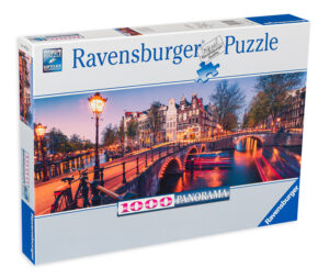 Панорамен пъзел Ravensburger от 1000 части - Вечер в Амстердам