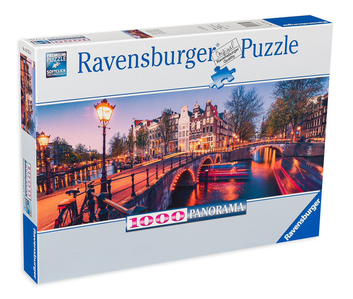 Панорамен пъзел Ravensburger от 1000 части - Вечер в Амстердам