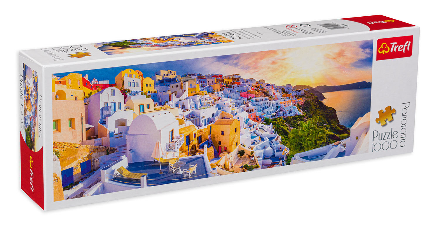 Панорамен пъзел Trefl от 1000 части - Залез в Санторини