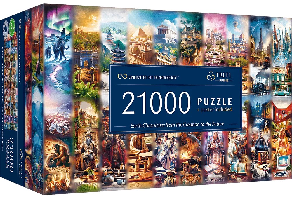 Панорамен пъзел Trefl от 21 000 части - Хроники на Земята: от сътворението до бъдещето