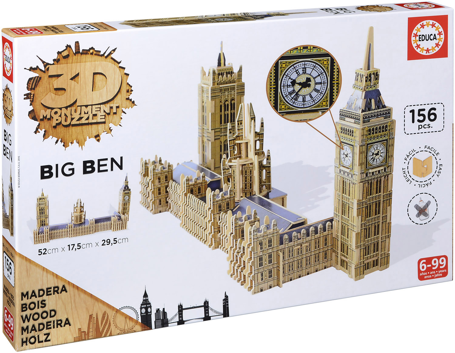 3D дървен пъзел Educa от 156 части - Парламента и Биг Бен