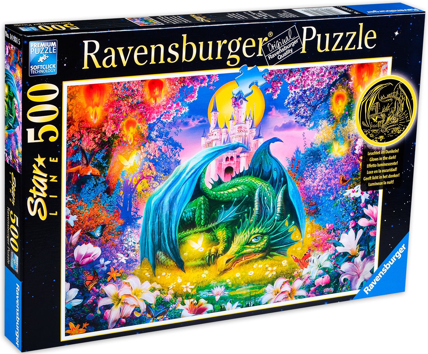 Светещ пъзел Ravensburger от 500 части - Дракон в гората