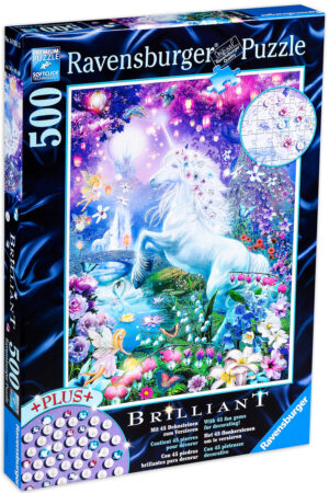 Блестящ пъзел Ravensburger от 500 части - Еднорог в бляскава гора