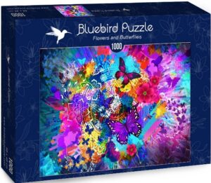 Пъзел Bluebird от 1000 части - Цветя и пеперуди
