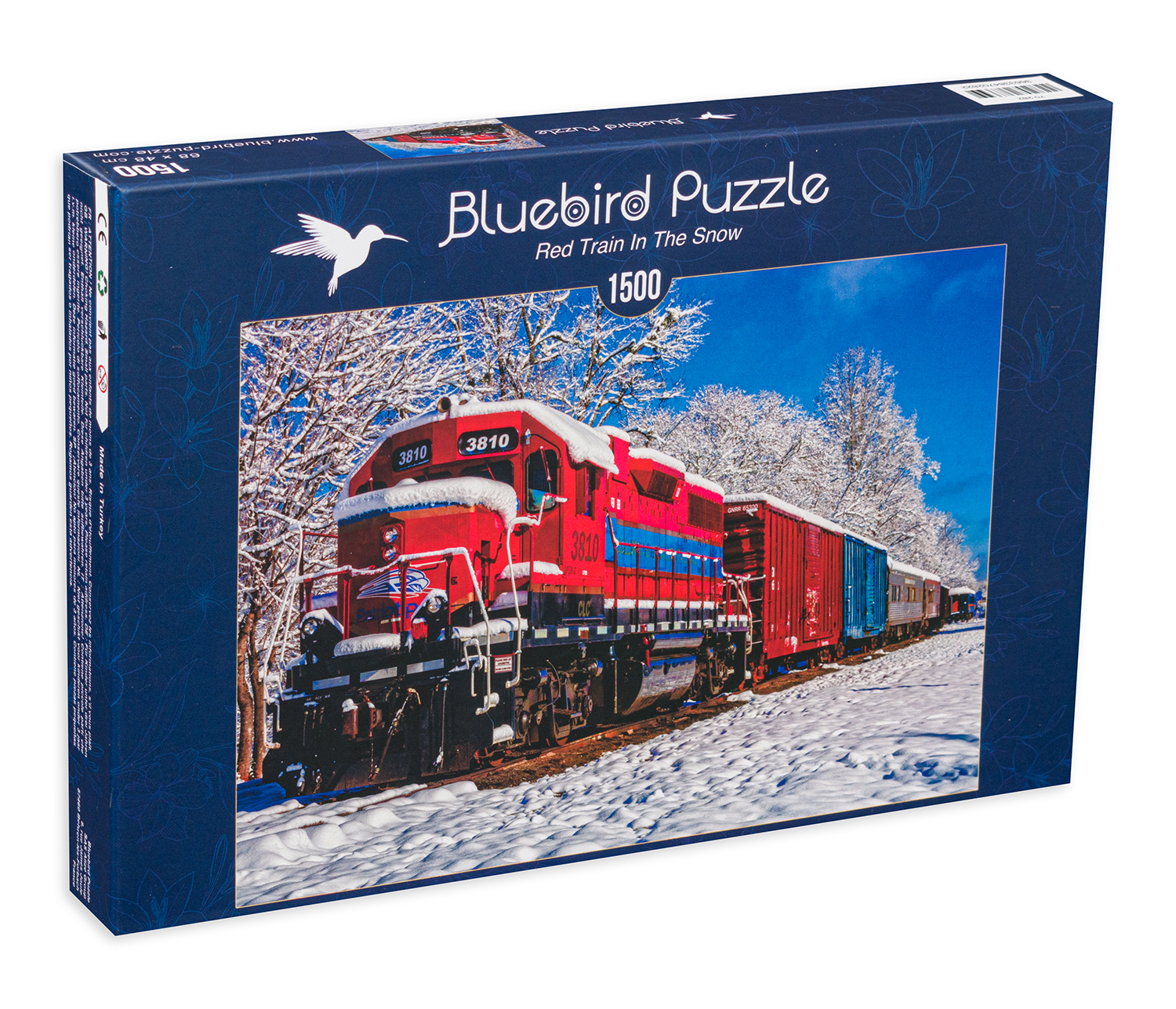 Пъзел Bluebird от 1500 части - Червен влак в снега
