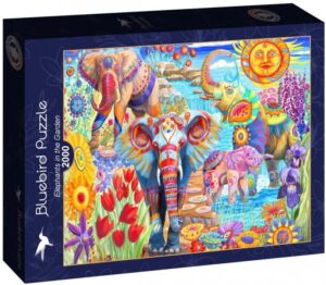 Пъзел Bluebird от 2000 части - Цветни слонове