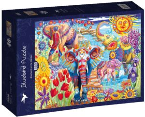 Пъзел Bluebird от 6000 части - Цветни слонове