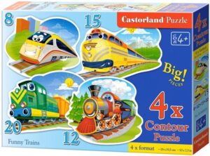 Пъзел Castorland 4 в 1 - Забавни влакове
