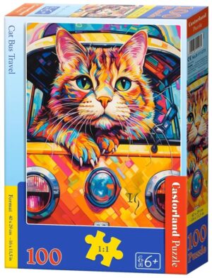 Пъзел Castorland от 100 части - Котешко пътуване с автобус