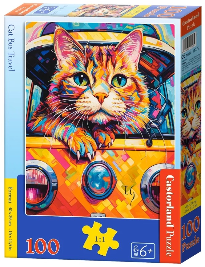 Пъзел Castorland от 100 части - Котешко пътуване с автобус