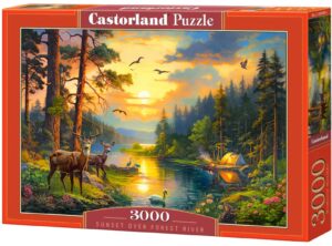 Пъзел Castorland от 3000 части - Залез над горската река